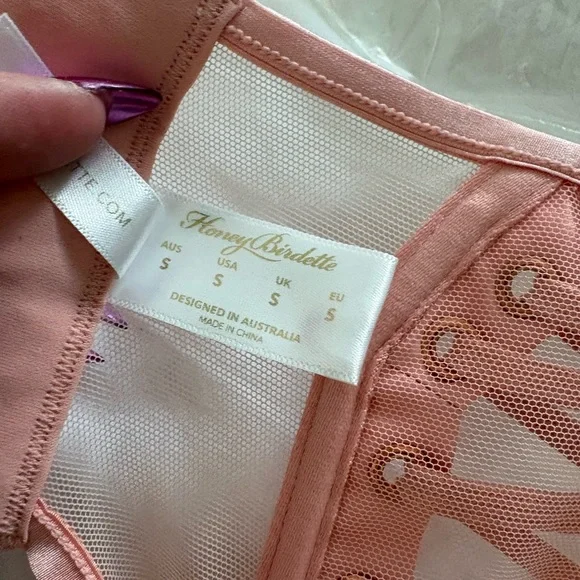 Honey Birdette Jerry Bra, Brief, and garter Blush Pink Bra Full Set - Picture 9 of 12